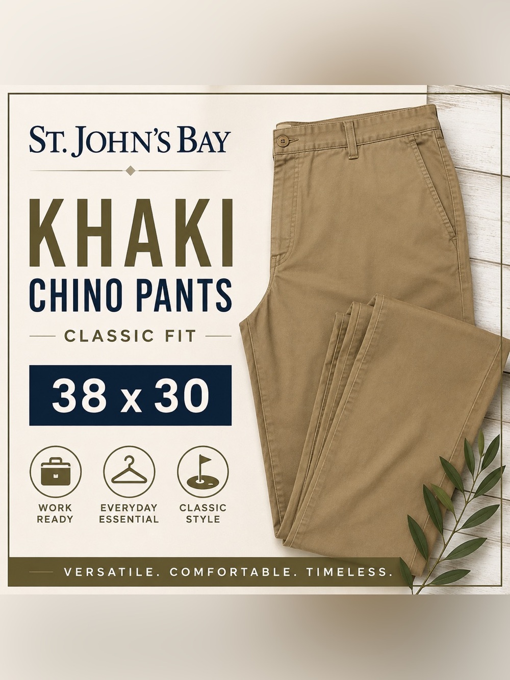 St Johns Bay Khaki Pants Classic Fit Cotton Blend Tan 38x30
